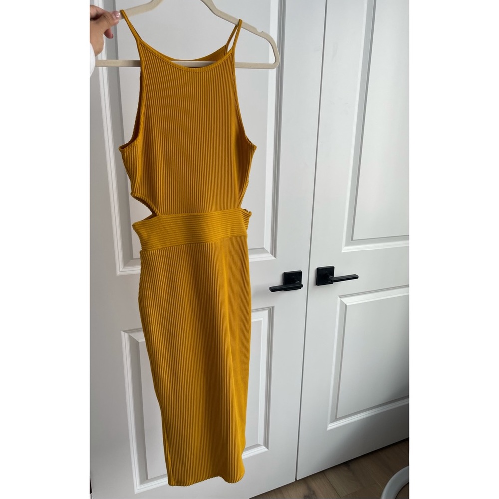 Mustard colour Midi cut out dress from top shop